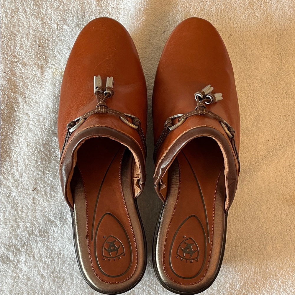 Ariat Brown Leather Slip-On Shoes with Silver Tassel Accents